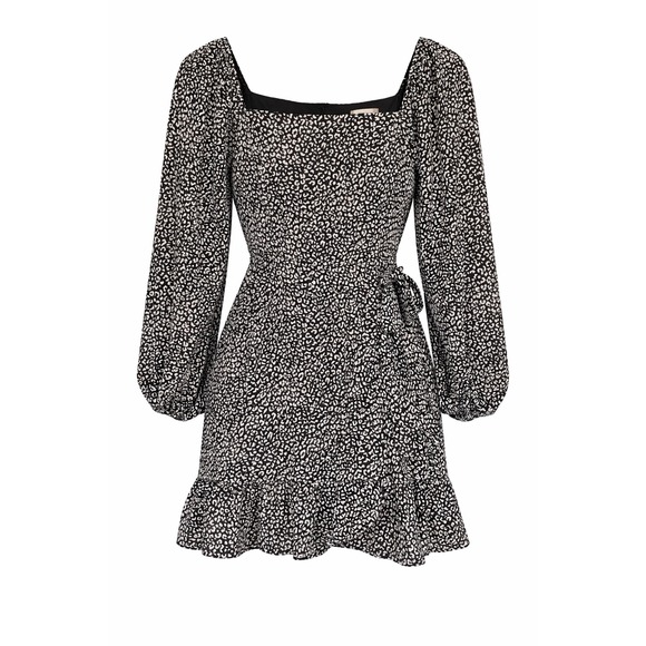 Altar'd State Dresses & Skirts - Altar'd State Leopard Print Mini Dress Black White Square Neck Long Sleeve M